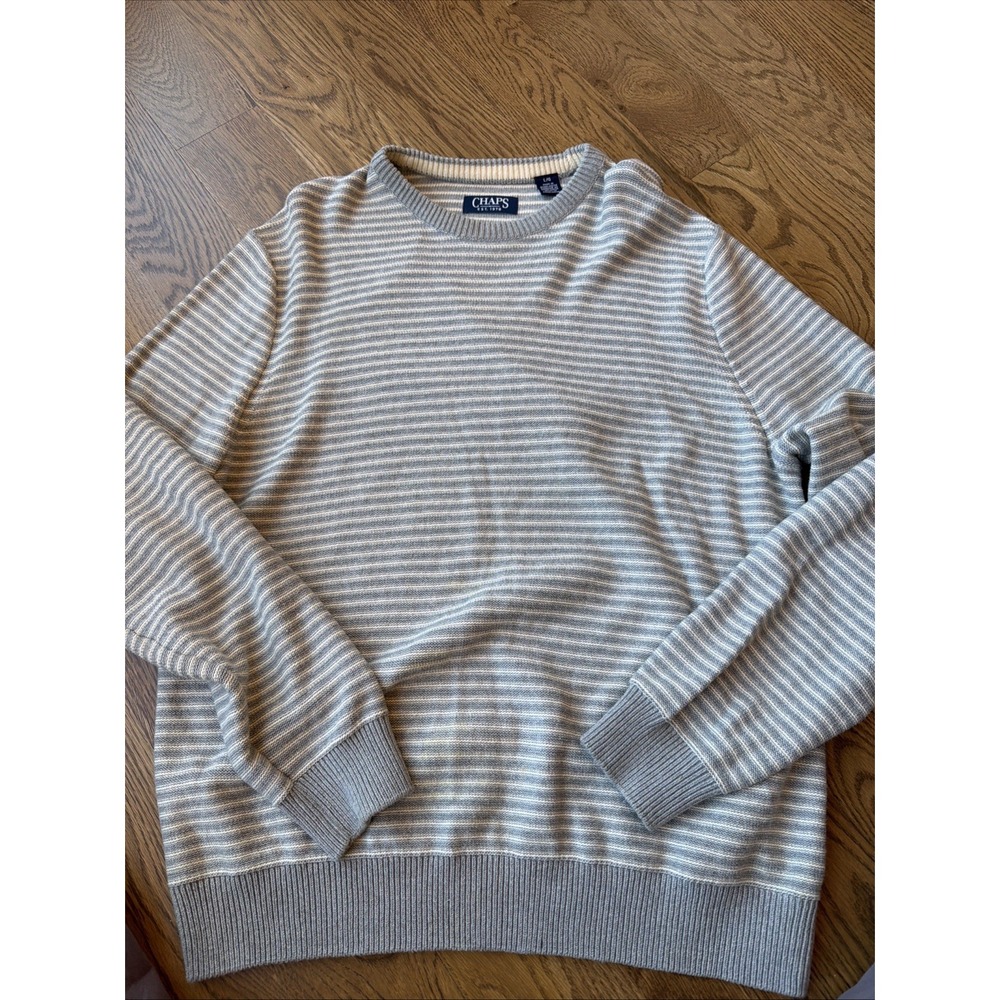 Chaps Mens Gray Multicolor Striped L Pullover Sweater